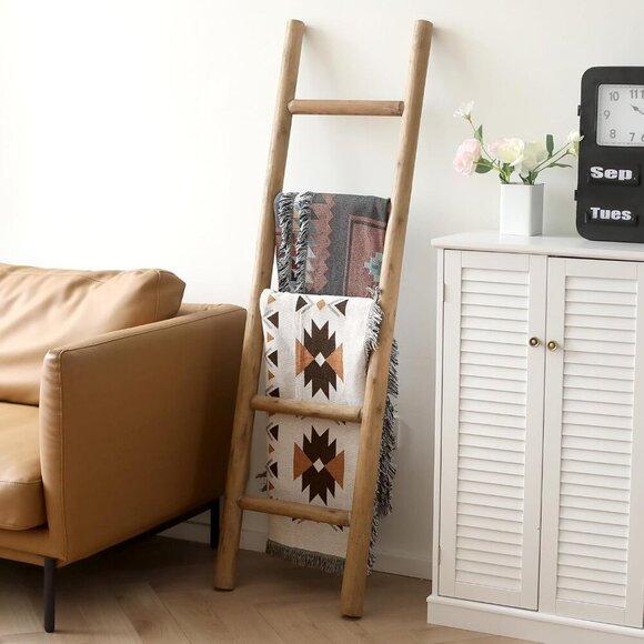 57in Wood Blanket Ladder Living Room Decorative Wall Leaning Farmhouse Quilt Dis - Picture 6 of 7